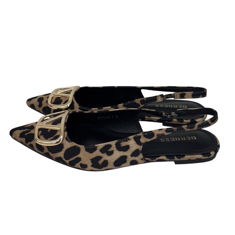 BERNESS / Ruthos / Leopard Print / Slingback / Flats With Gold Buckle Detailing - Picture 3 of 8
